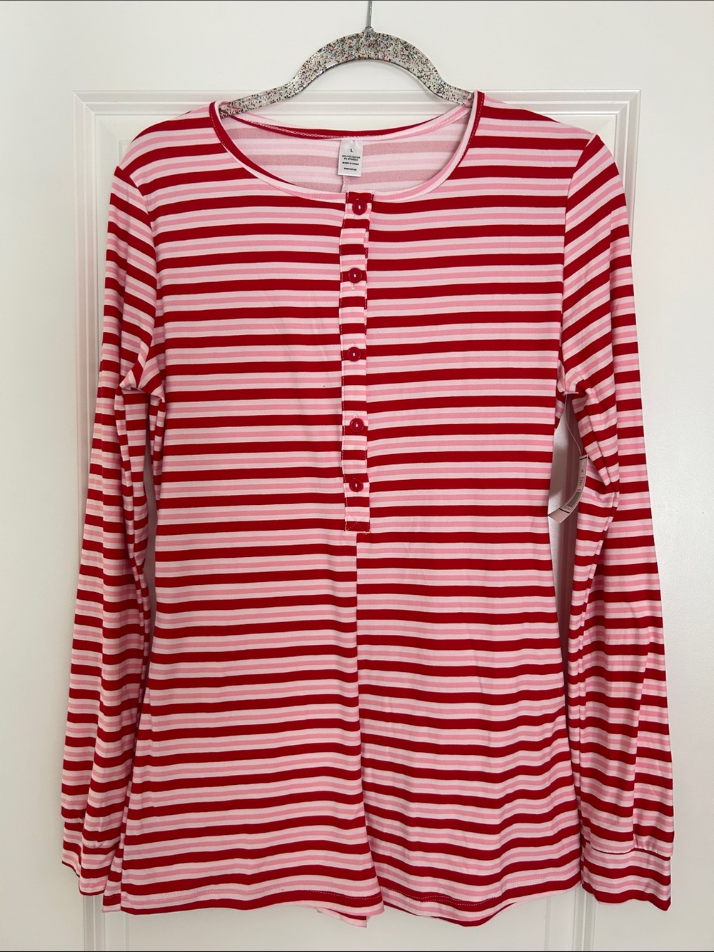 Striped Red & Pink Long-Sleeve Henley Top